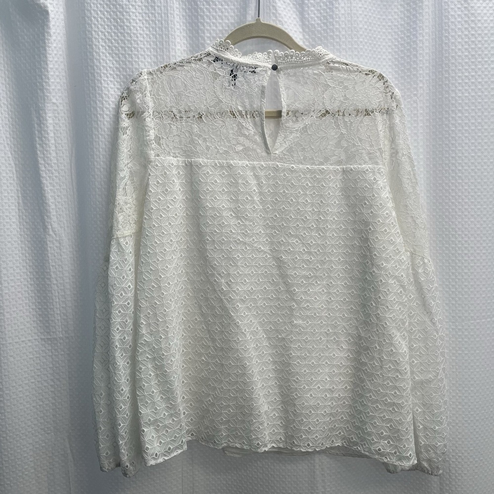 WHBM Ivory Boho Romantic Victorian Lace Eyelet Cottagecore Feminine Top 10 - Picture 4 of 7